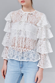 Amber Ruffle Sleeve Lace Top | OROSHE