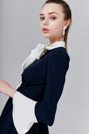Shailene Contrasting Mini Dress with Ribbon Tie | OROSHE
