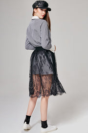 Sophia Gingham Shirt & Lace Skirt Set | OROSHE