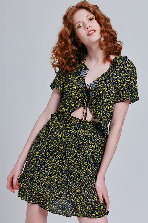 Judi Floral Print Tie Front Dress | OROSHE