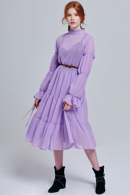 Millie Sheer Ruffle Dress with Belt | OROSHE