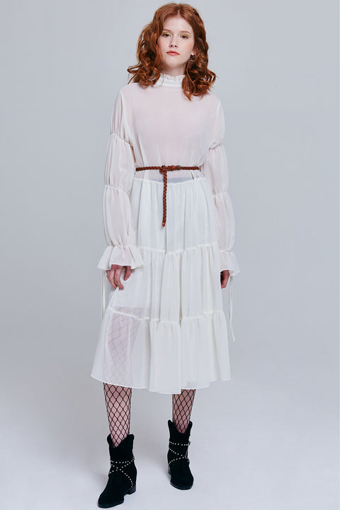 Millie Sheer Ruffle Dress with Belt | OROSHE