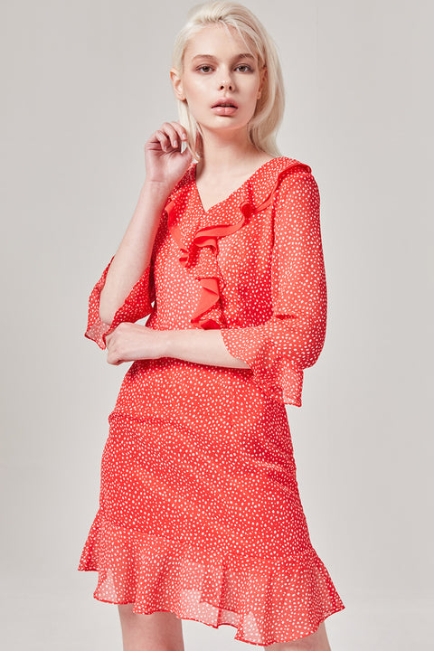 Red Polka Dot Ruffle Dress | OROSHE